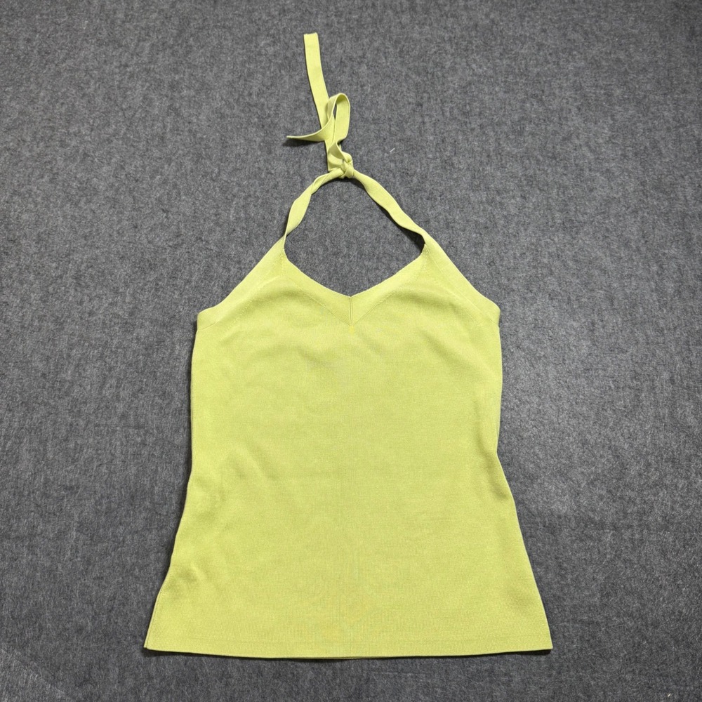 Ann Taylor Silk Blend Halter Top Lime Green Knit V-Neck VTG Y2K 141936 Size S